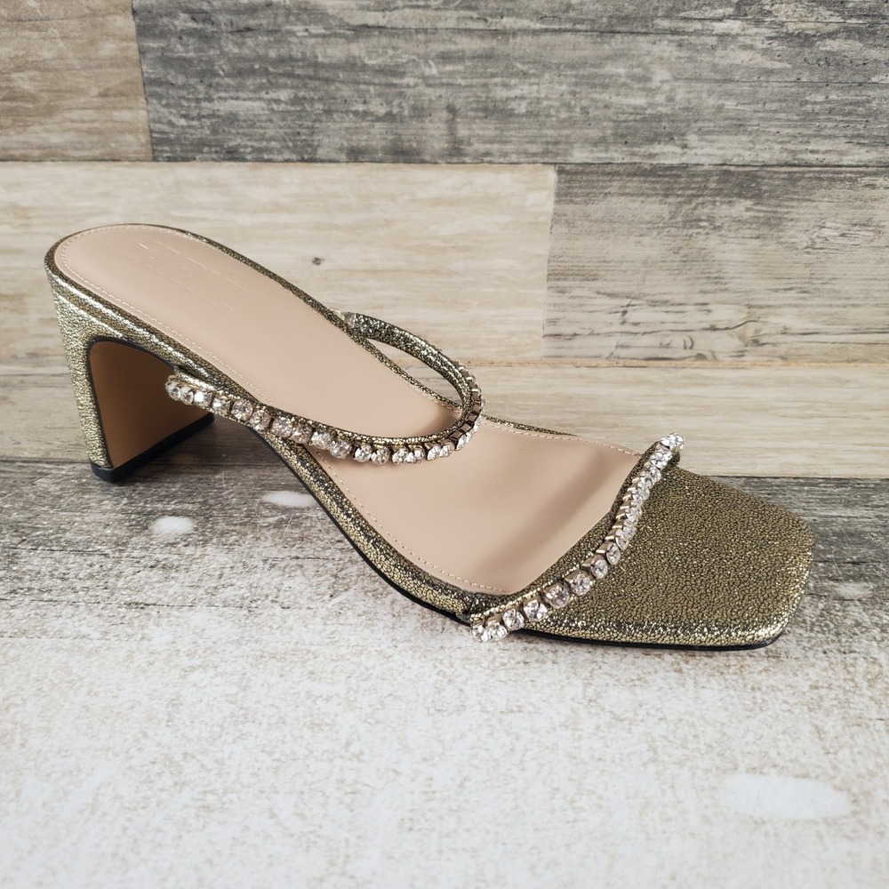 Faryl by Farylrobin Alexandra Womens Sandals Sz 7.5 Gold Block Heel Slip On